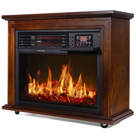 Large Room Electric Infrared Fireplace Heater Wood Mantel