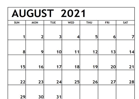 August 2021 Printable Calendar 1