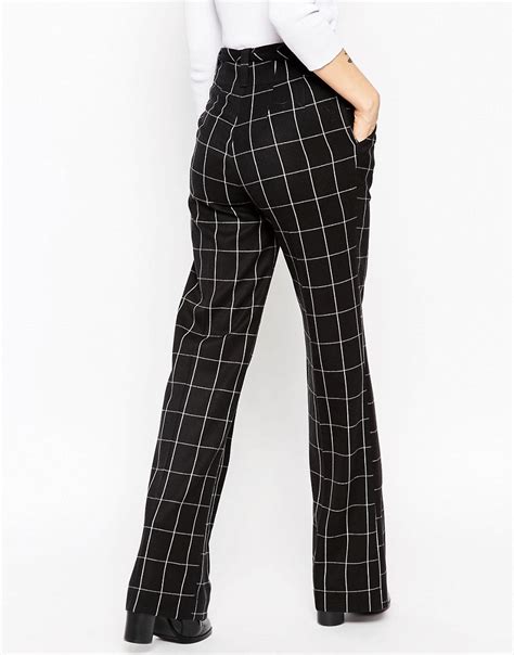 Asos Asos Wide Leg Trousers In Mono Grid Check With Obi Tie At Asos