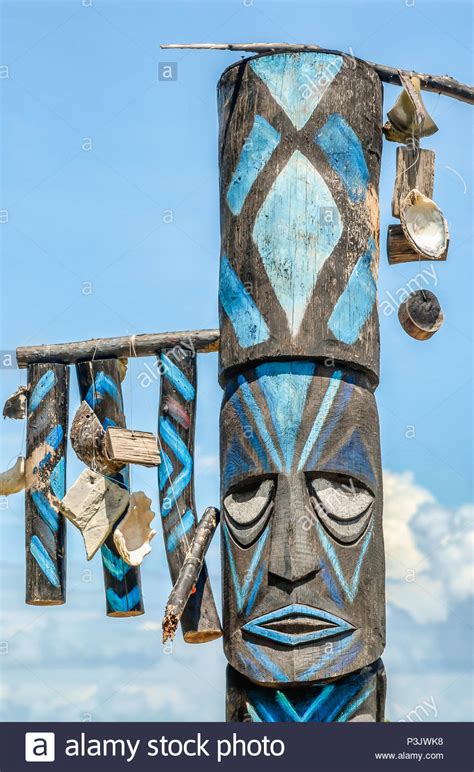 Traditional Tiki Statue On Bora Bora Island French Polynesia Stock