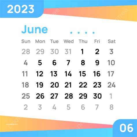 Plantilla De Calendario De Junio De Mes Degradado Azul Y Amarillo 2023