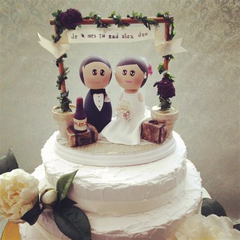 Custom Rustic Vintage Winery Wedding Cake Topper Base With Bride And