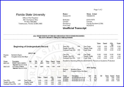 Official College Transcript Format