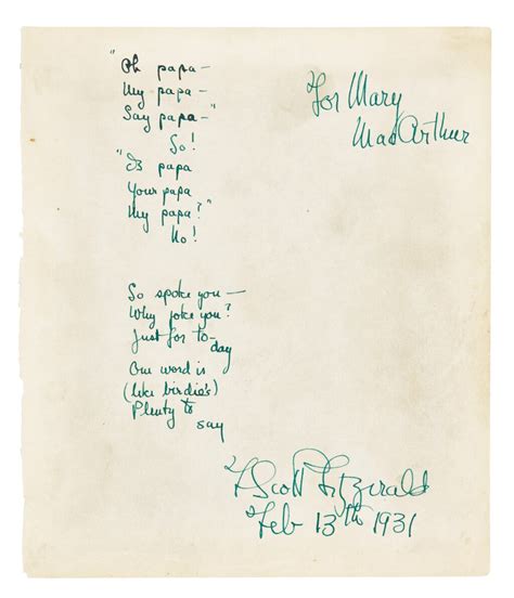 Fitzgerald Two Autograph Manuscript Poems 1931 And 1937 English