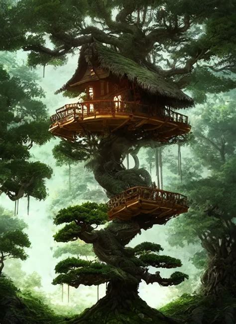 Treehouse Solarpunk Studio Ghibli Jean Baptiste Stable Diffusion