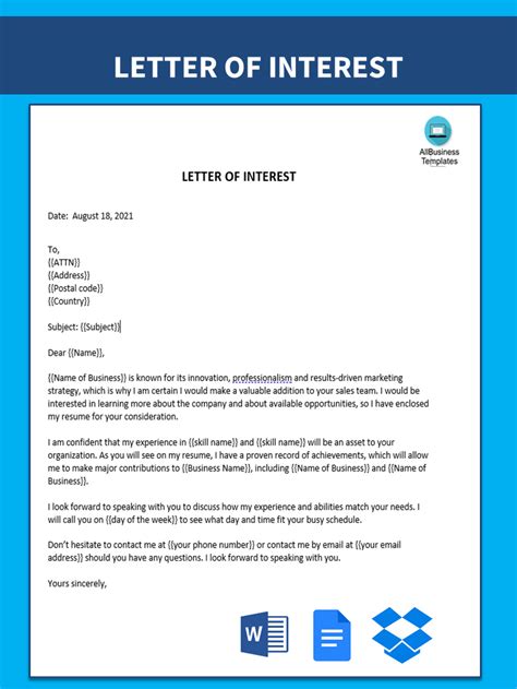 Free Printable Letter Of Interest Template