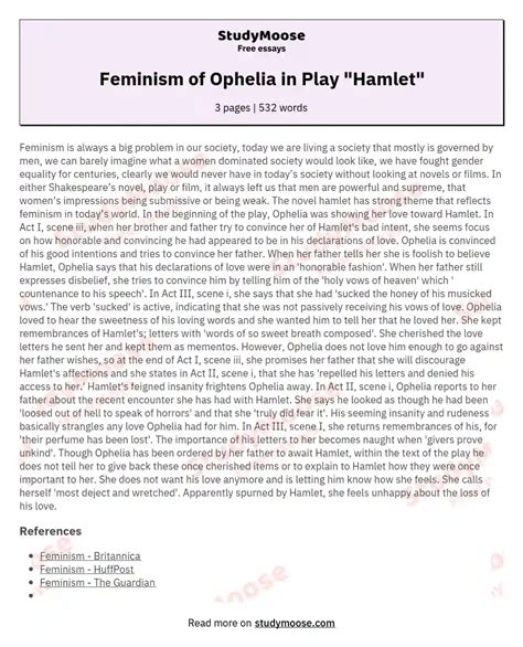 Feminism Of Ophelia In Play Hamlet Free Essay Example