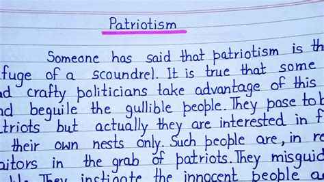 Write A Paragraph On Patriotism In English Essay On Patriotism In