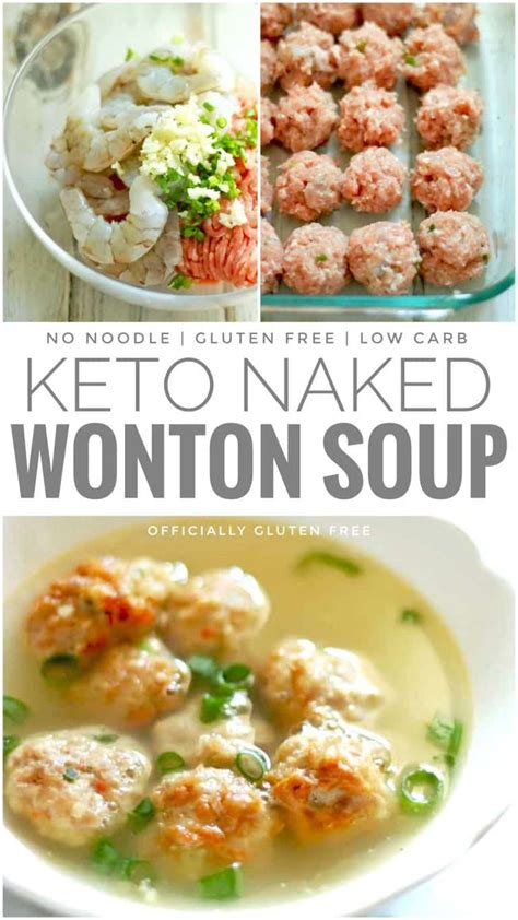 The Keto Naked Wonton Soup Recipe Is Shown In Three Different Pictures