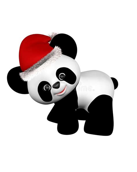 Christmas Panda With Santa Hat Turning Stock Illustration