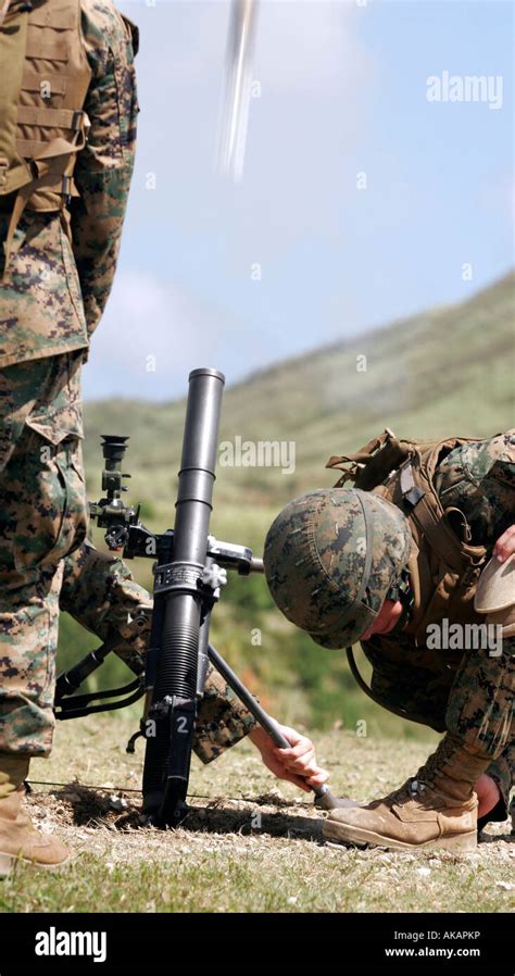 Marines Firing Mortars Stock Photo Alamy