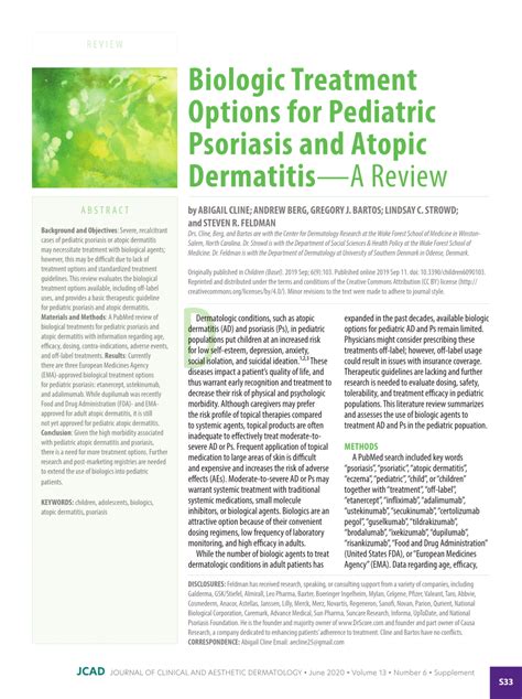 Pdf Biologic Treatment Options For Pediatric Psoriasis And Atopic