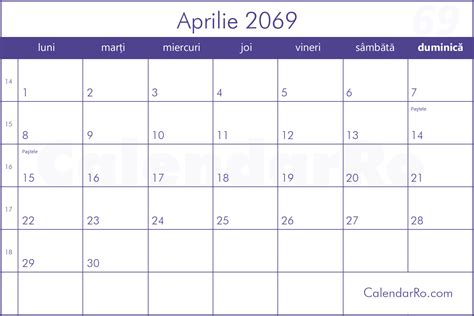Calendar Aprilie 2069