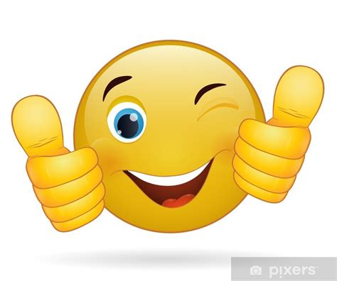 Thumb Up Emoticon Yellow Cartoon Sign Facial Expression Wall Mural