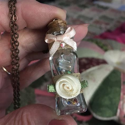 Miniature Decorated Bottle Necklace Glass Vial Pendant Etsy Bottle