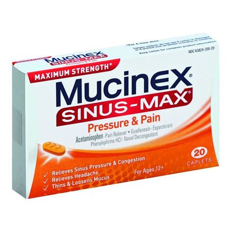 Mucinex 20 Count Sinus Max Pressure Pain And Cough Relief Caplets 8780839 Blain S Farm And Fleet