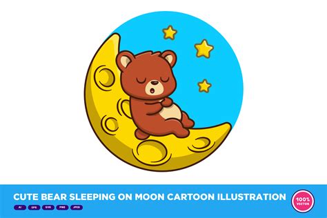 Cute Bear Sleeping On Moon Cartoon Graphic By Catalyststuff · Creative
