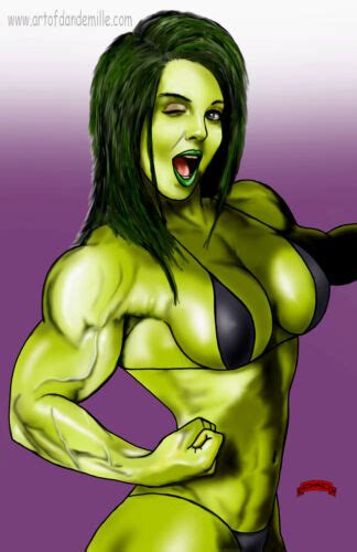 She Hulk Wink Sexy Marvel Comics Art Muscle Fit 11x17 Pinup Print Dan Demille Ebay