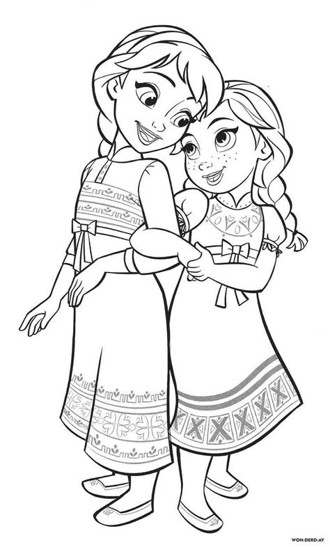 Two Girls Hugging Each Other In The Disney Frozen Princess Coloring Pages