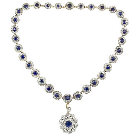 Late Victorian Sapphire And Diamond Cluster Necklace For Sale At 1stdibs
