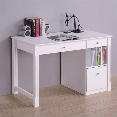 Newport computer desk with hutch & drawers is covered in sleek and durable laminate that withstands high pressures and resists wear and tear from daily use. White Desk - Student Storage Desk w/Keyboard Tray | Wood ...
