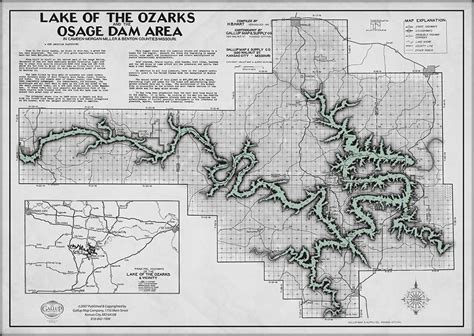 Lake Of The Ozarks Map Decorator Gray With Antique Green