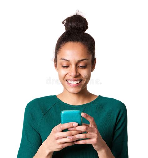 Smiling Young Lady Using Mobile Phone Stock Image Image Of Face Cool