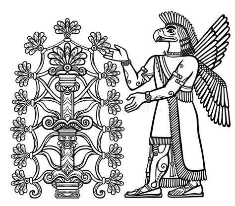 Sistema De Figuras De La Mitología Asiria Esfinge Dios Con Alas
