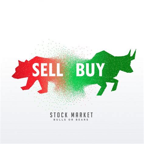 The Word Sell Buy Painted In Red And Green Colors With Two Bulls On It