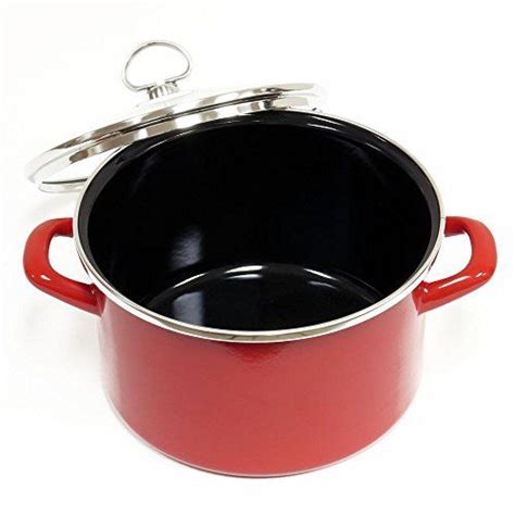 4 Qt Enamel On Steel Soup Pot With Glass Lid In Chili Red Cookware