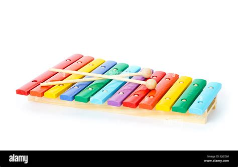 Colorful Baby Xylophone With Two Sticks Isolated Over White Background