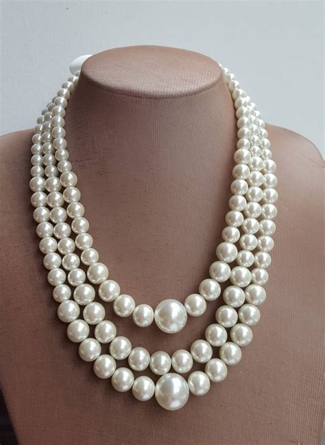 Multilayer Large Pearl Statement Necklace Chunky Bridal Etsy
