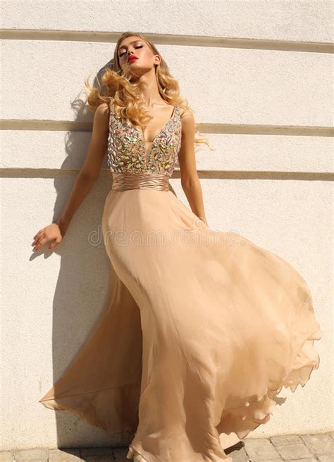Gorgeous Young Woman With Blond Curly Hair In Luxurious Dress Stock Image Image Of Model