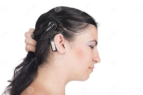 Young Deaf Or Hearing Impaired Woman With Cochlear Implant Stock Photo