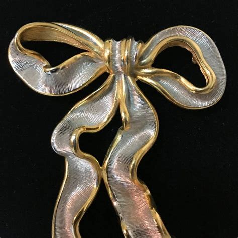 Large Bow Brooch Vintage Silver And Gold Tone Pin Holiday Etsy