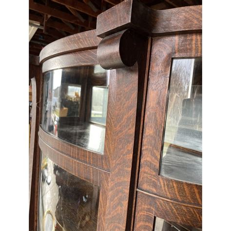 Early 20th Century Tiger Oak Curved Glass China Cabinet Chairish