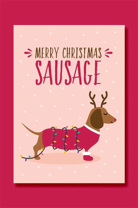 Sausage Dog Dachshund Cute Christmas Card Design Merry Christmas