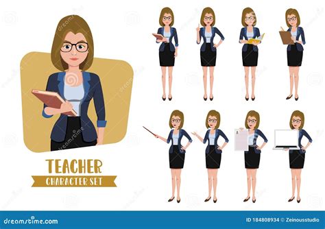 Teacher Character Vector Set Female Teacher Characters Standing For
