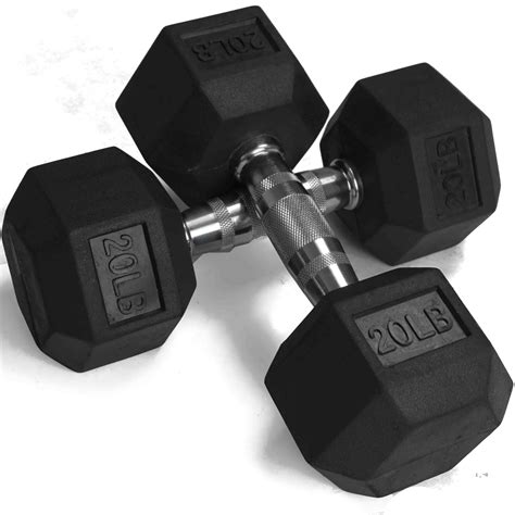 Titan Fitness Pair Of 20 Lb Black Rubber Coated Hex Dumbbells Weight