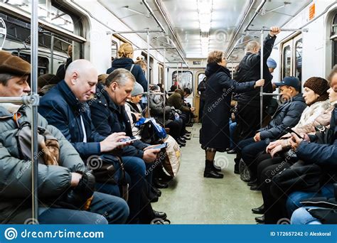 Moscow Russia January 31 2020 A Crowd Of People Inside The Train