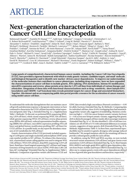 Next Generation Characterization Of The Cancer Cell Line Encyclopedia
