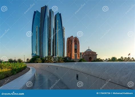 Beautiful View Of Abu Dhabi City Iconic Landmarks And Skyscrapers Al