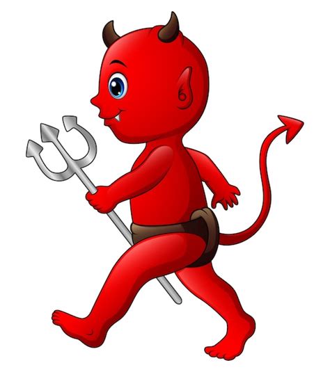 Premium Vector Little Red Devil With Pitchfork