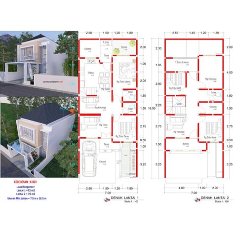 Jual Desain Rumah Minimalis 2 Lantai Lebar 7 5 Meter Shopee Indonesia