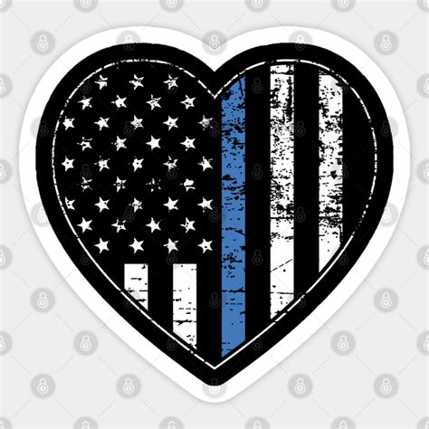Thin Blue Line Distressed American Flag Heart Thin Blue Line American