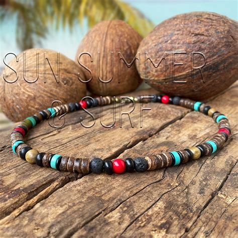 Surf Necklace Mens Bead Necklace Coconut Beads Necklace Etsy Uk
