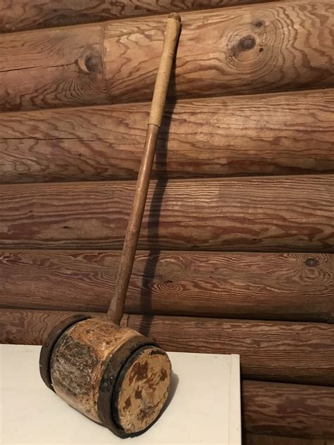 Vintage Large Wooden Strong Man Circus Carnival Hammer Mallet Nerd