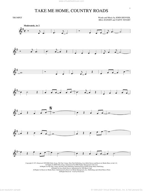 denver   home country roads sheet   trumpet solo
