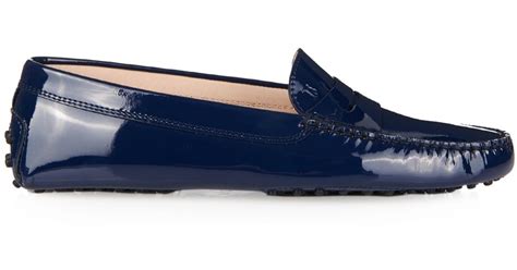 Tods Gommino Patent Leather Loafers In Blue Lyst