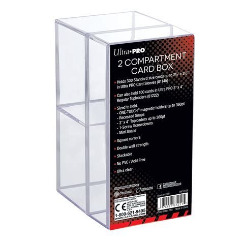 Clear vinyl lids fit over white, kraft, gold or black rigid chipboard or clear vinyl bases. 2-Piece Clear Card Box Two Compartment, Ultra PRO
